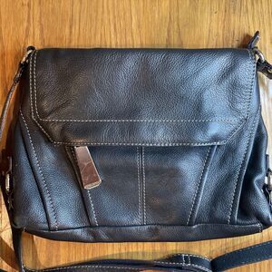 Tignanello Black Shoulder Bag Purse Tumbled Leather